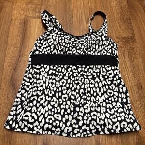 Lands End Womens Underwire Black White Animal Print Tankini Swim Suit Top Size 6